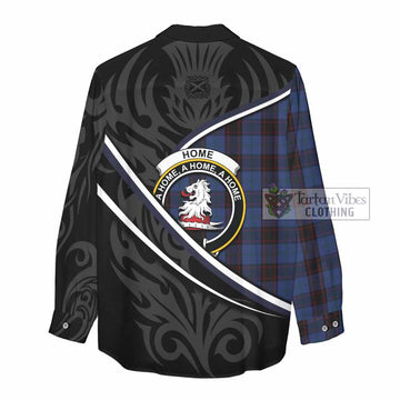 Home (Hume) Tartan Family Crest Women Casual Shirt Celtic Scottish Thistle Floral - Tartan Vibes Clothing