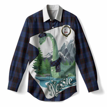 Home (Hume) Tartan Family Crest Women Casual Shirt Nessie Scottish Loch Ness Monster