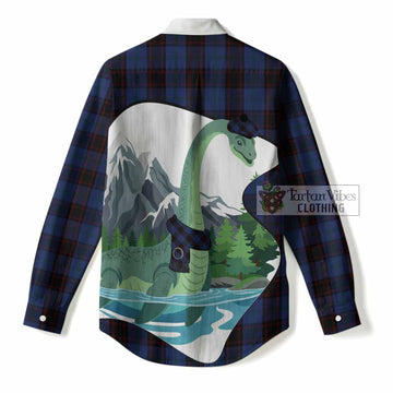 Home (Hume) Tartan Family Crest Women Casual Shirt Nessie Scottish Loch Ness Monster