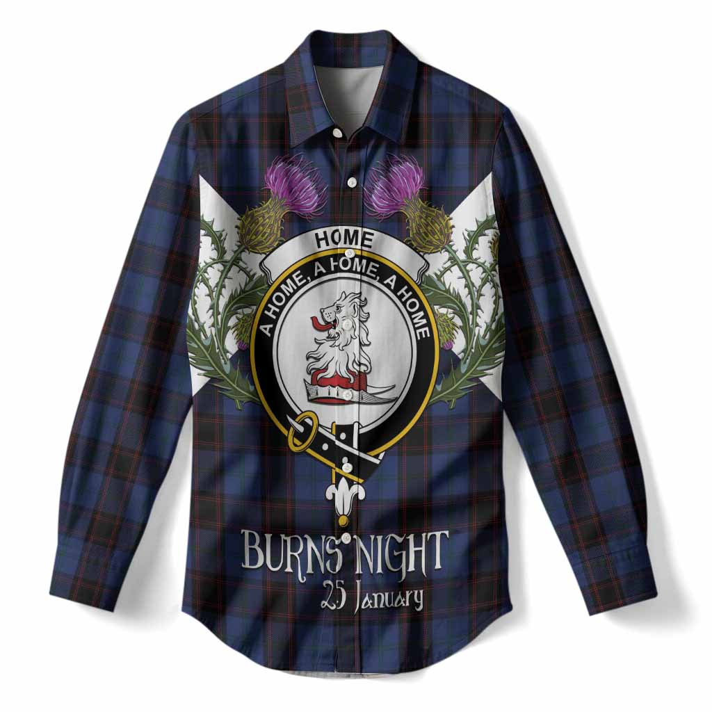 Home (Hume) Tartan Family Crest Women Casual Shirt Scottish Burns Night Thistle Floral