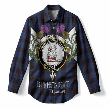 Home (Hume) Tartan Family Crest Women Casual Shirt Scottish Burns Night Thistle Floral