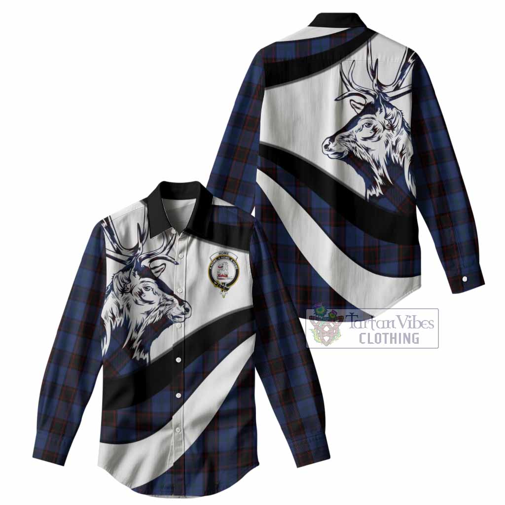 Home (Hume) Tartan Family Crest Women Casual Shirt Scottish Red Deer Curves Style