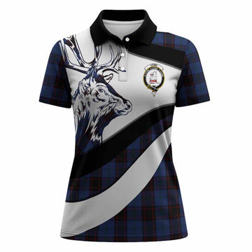 Home (Hume) Tartan Family Crest Women Polo Shirt Scottish Red Deer Curves Style