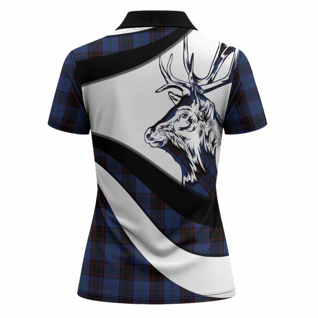 Home (Hume) Tartan Family Crest Women Polo Shirt Scottish Red Deer Curves Style