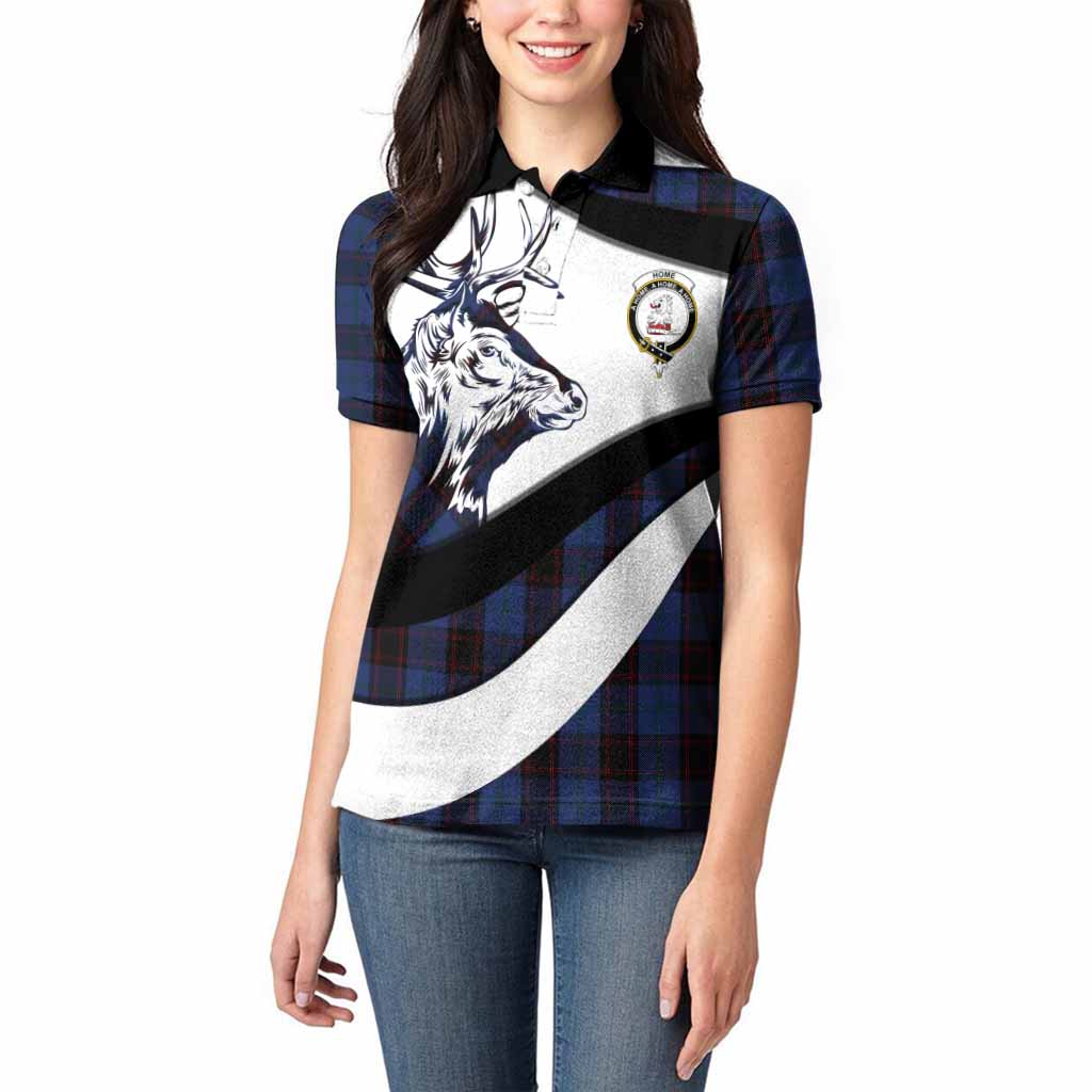 Home (Hume) Tartan Family Crest Women Polo Shirt Scottish Red Deer Curves Style