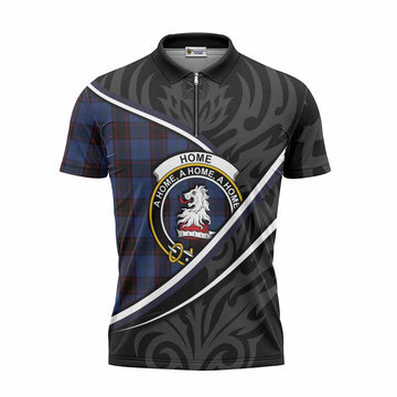 Home (Hume) Tartan Family Crest Zipper Polo Shirt Celtic Scottish Thistle Floral