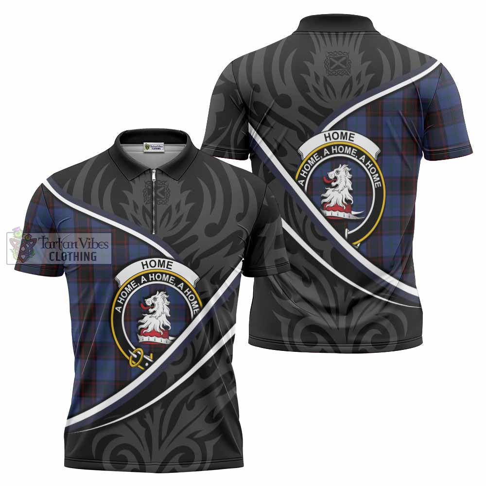 Home (Hume) Tartan Family Crest Zipper Polo Shirt Celtic Scottish Thistle Floral - Tartan Vibes Clothing