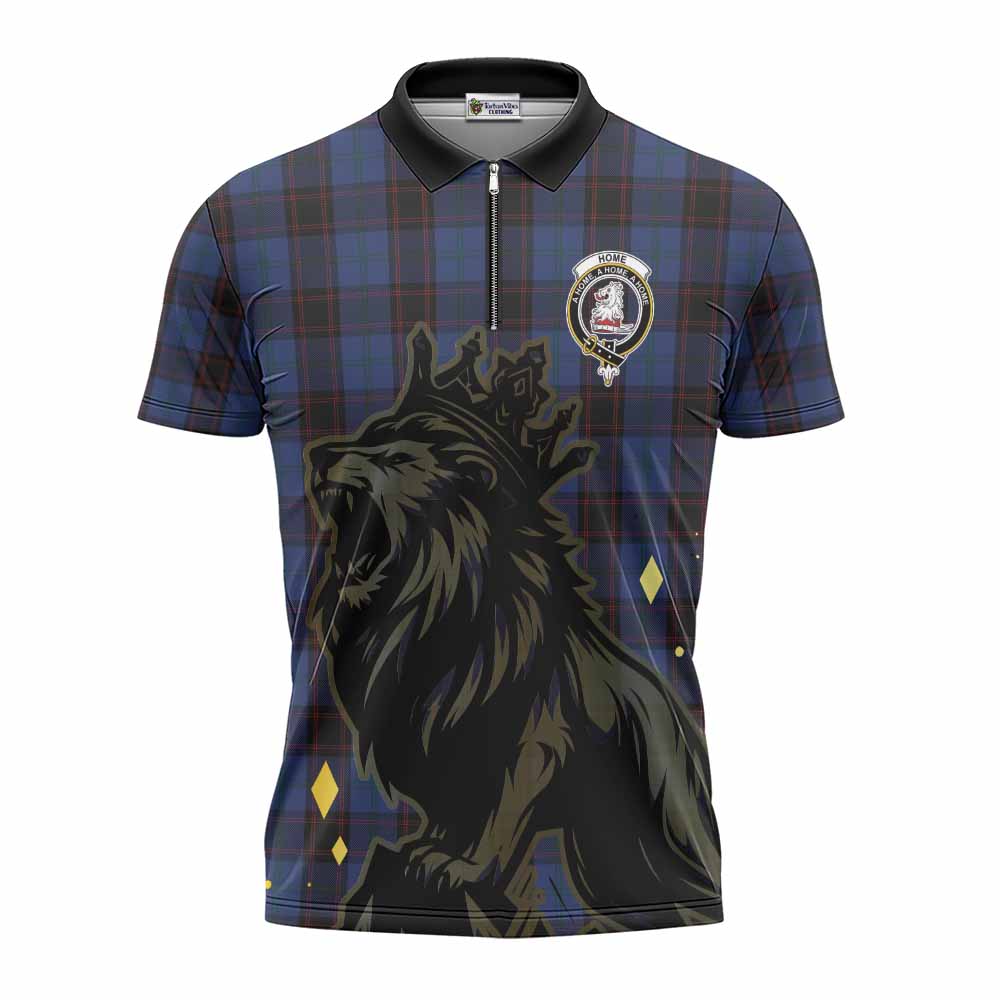 Home (Hume) Tartan Family Crest Zipper Polo Shirt Crowned Lion Roaring
