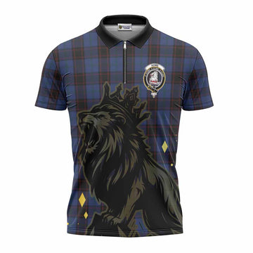 Home (Hume) Tartan Family Crest Zipper Polo Shirt Crowned Lion Roaring