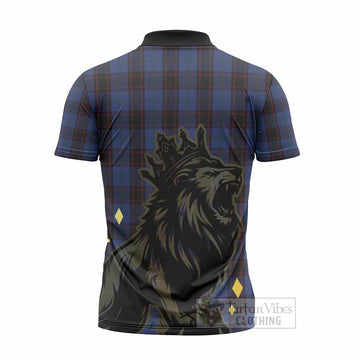 Home (Hume) Tartan Family Crest Zipper Polo Shirt Crowned Lion Roaring