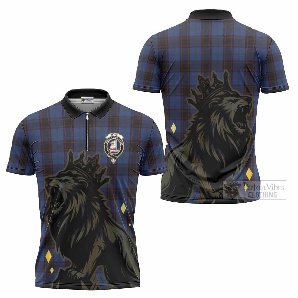 Home (Hume) Tartan Family Crest Zipper Polo Shirt Crowned Lion Roaring