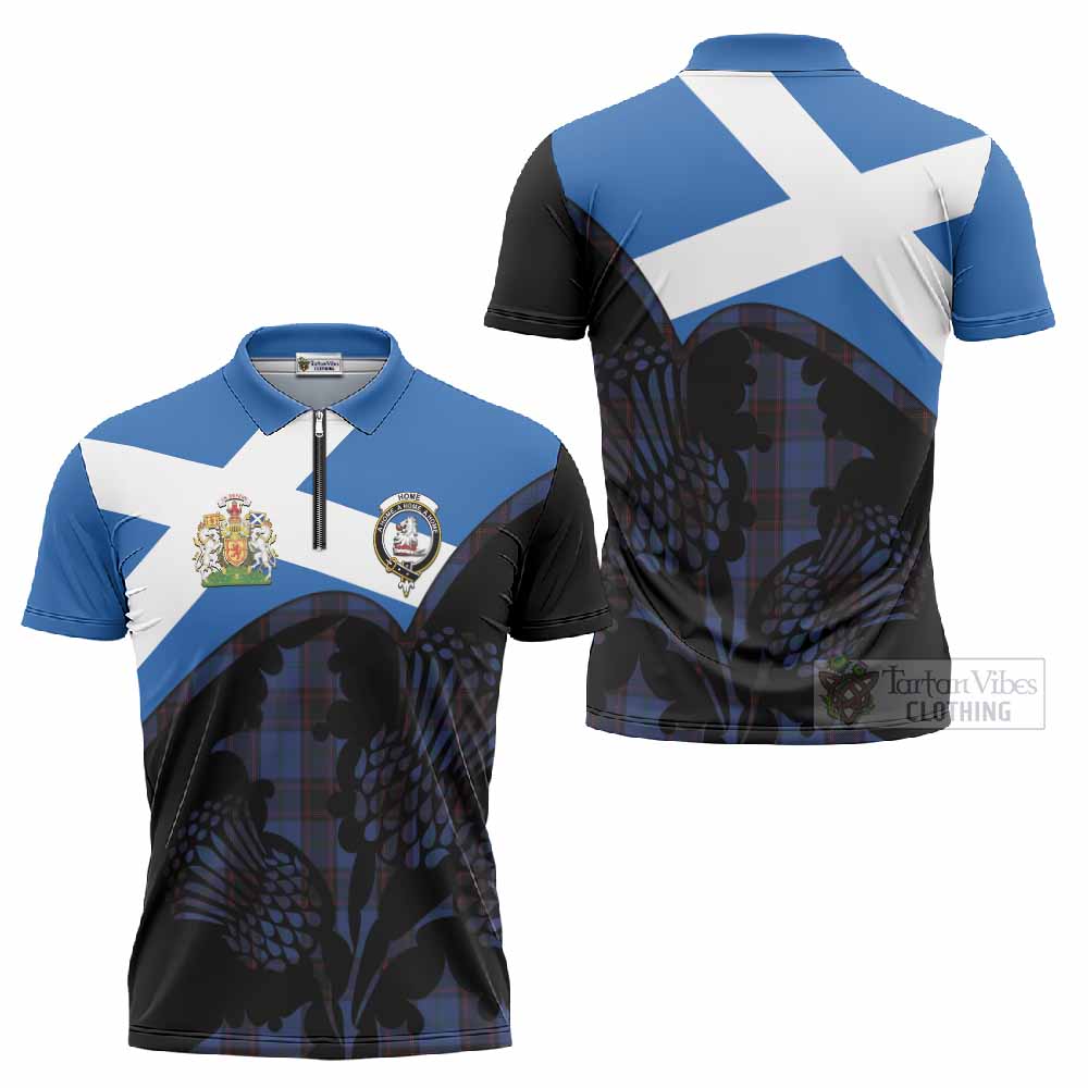 Home (Hume) Tartan Family Crest Zipper Polo Shirt Scotland Thistle Floral Flag Style