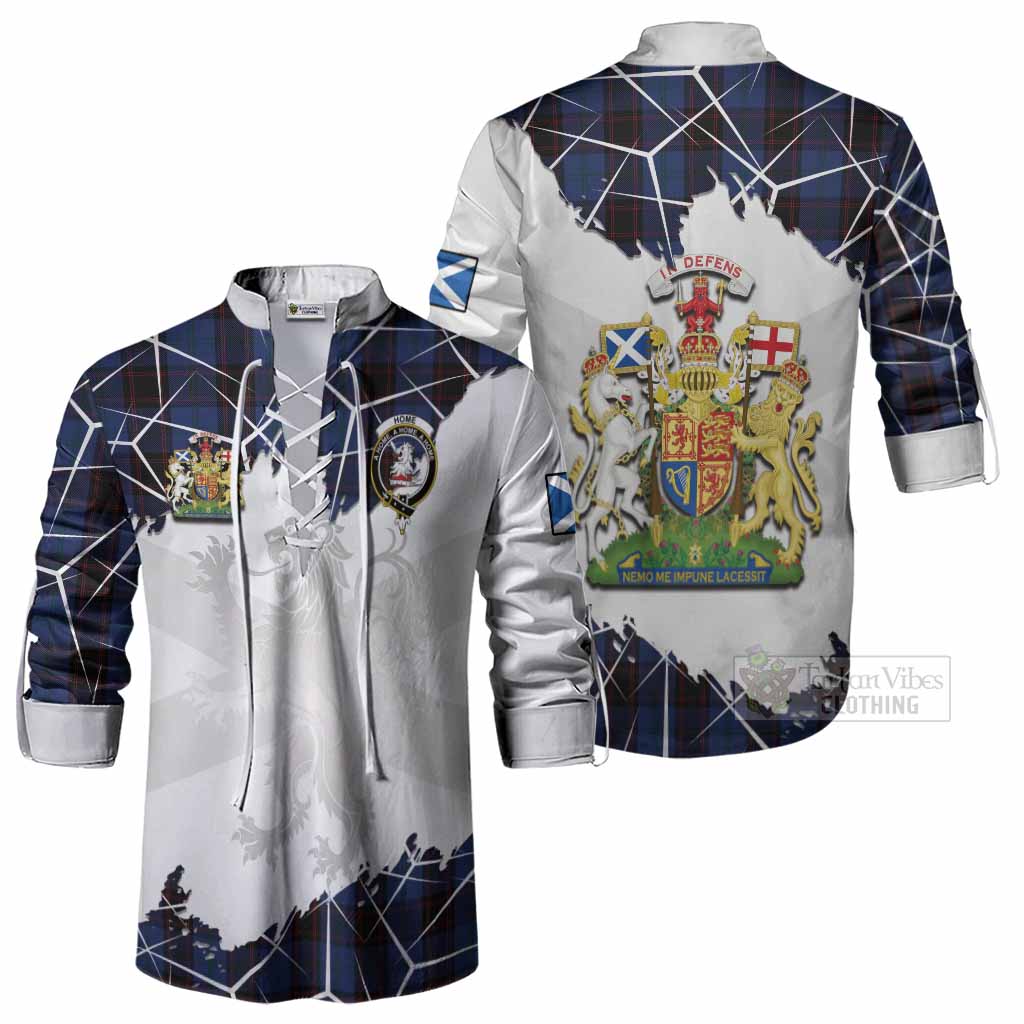 Home (Hume) Tartan Ghillie Shirt with Family Crest and Lion Rampant Grunge Style