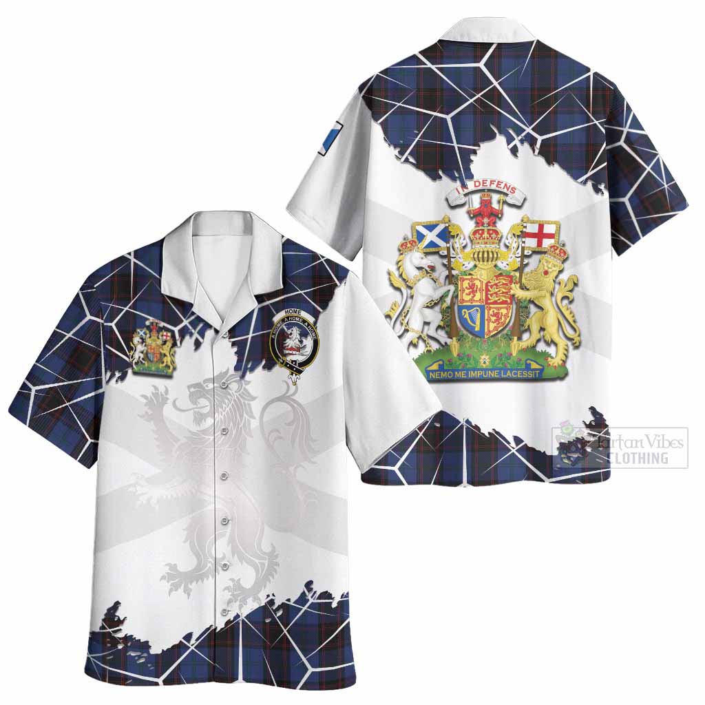 Home (Hume) Tartan Hawaiian Shirt with Family Crest and Lion Rampant Grunge Style