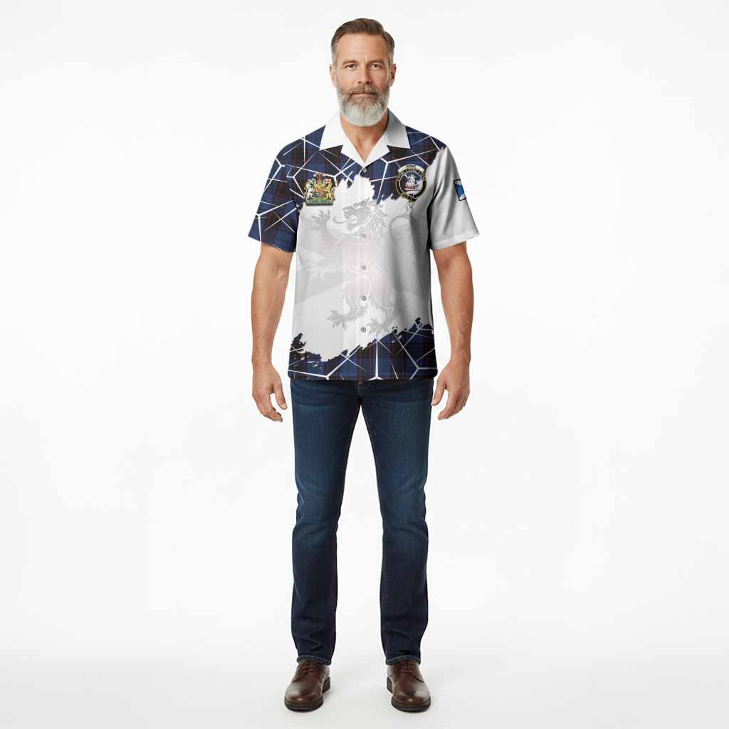 Home (Hume) Tartan Hawaiian Shirt with Family Crest and Lion Rampant Grunge Style