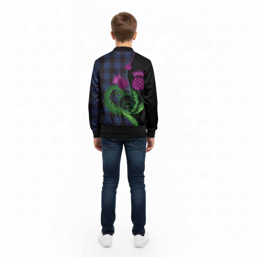 Home (Hume) Tartan Kid Bomber Jacket Traditional Scottish Thistle