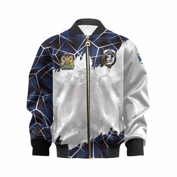 Home (Hume) Tartan Kid Bomber Jacket with Family Crest and Lion Rampant Grunge Style