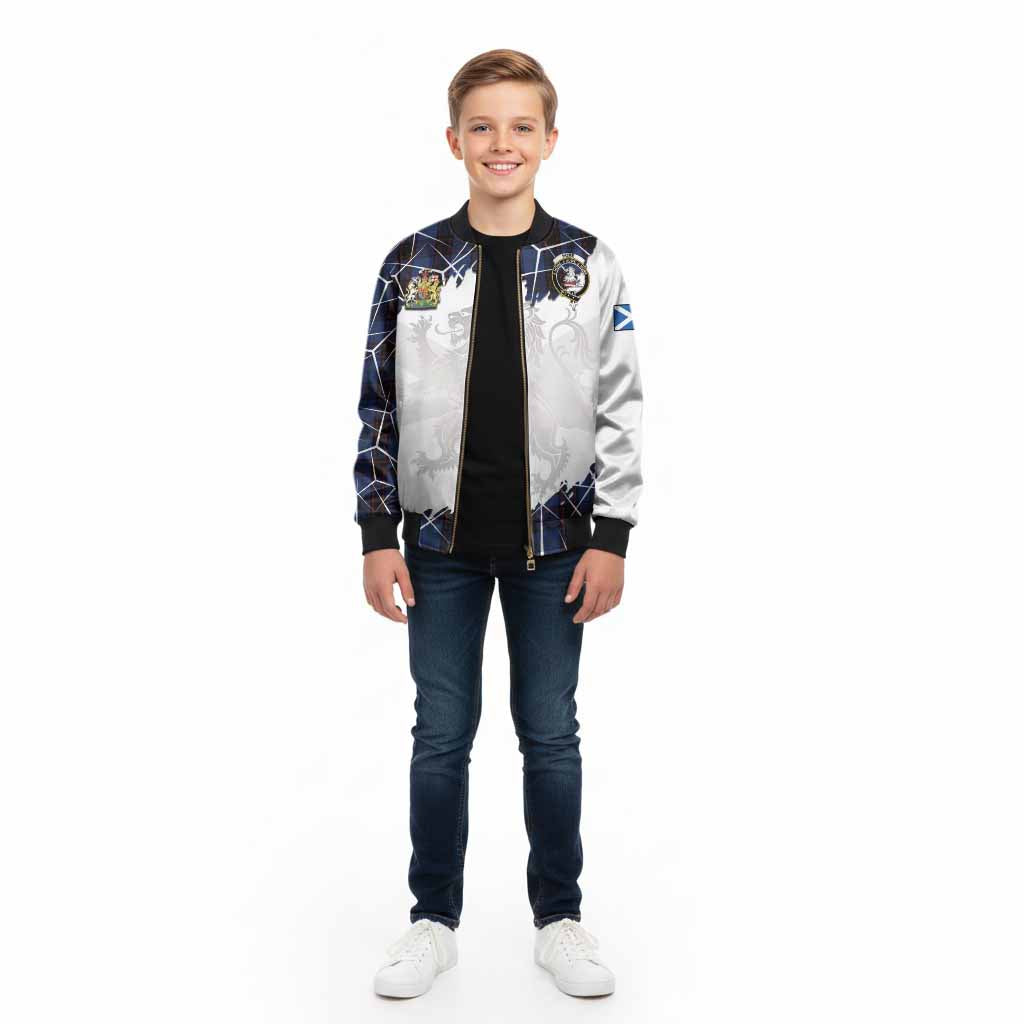 Home (Hume) Tartan Kid Bomber Jacket with Family Crest and Lion Rampant Grunge Style
