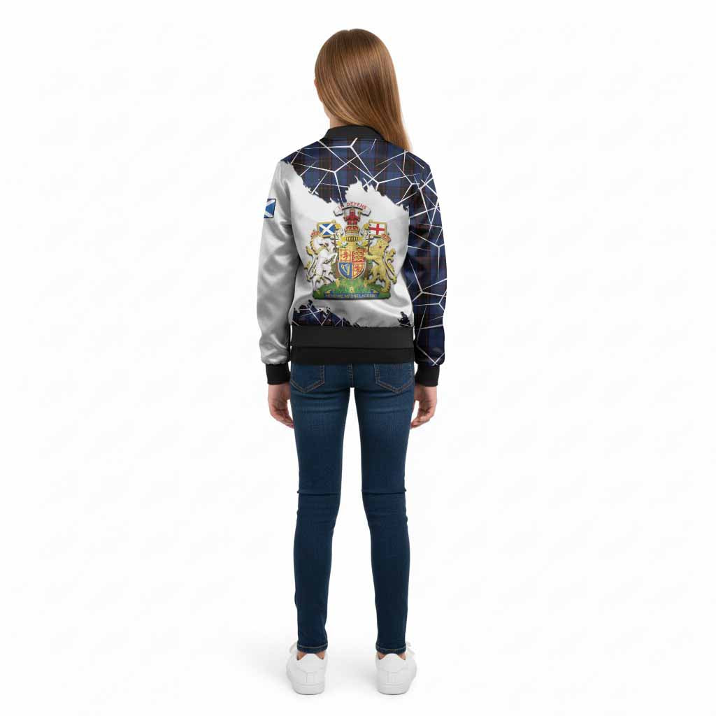 Home (Hume) Tartan Kid Bomber Jacket with Family Crest and Lion Rampant Grunge Style
