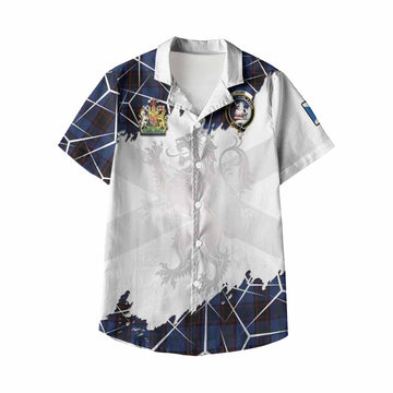 Home (Hume) Tartan Kid Hawaiian Shirt with Family Crest and Lion Rampant Grunge Style