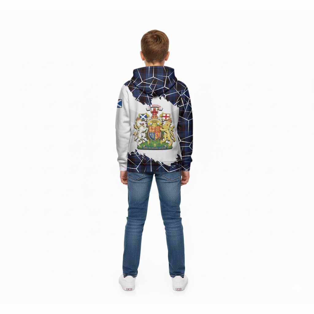 Home (Hume) Tartan Kid Hoodie with Family Crest and Lion Rampant Grunge Style