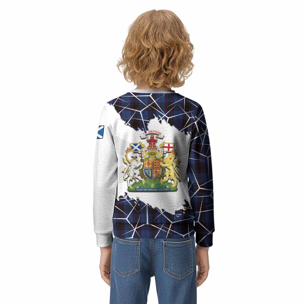 Home (Hume) Tartan Kid Knitted Sweatshirt with Family Crest and Lion Rampant Grunge Style