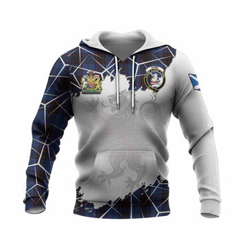 Home (Hume) Tartan Knitted Hoodie with Family Crest and Lion Rampant Grunge Style