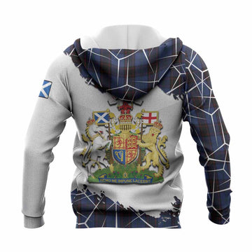 Home (Hume) Tartan Knitted Hoodie with Family Crest and Lion Rampant Grunge Style