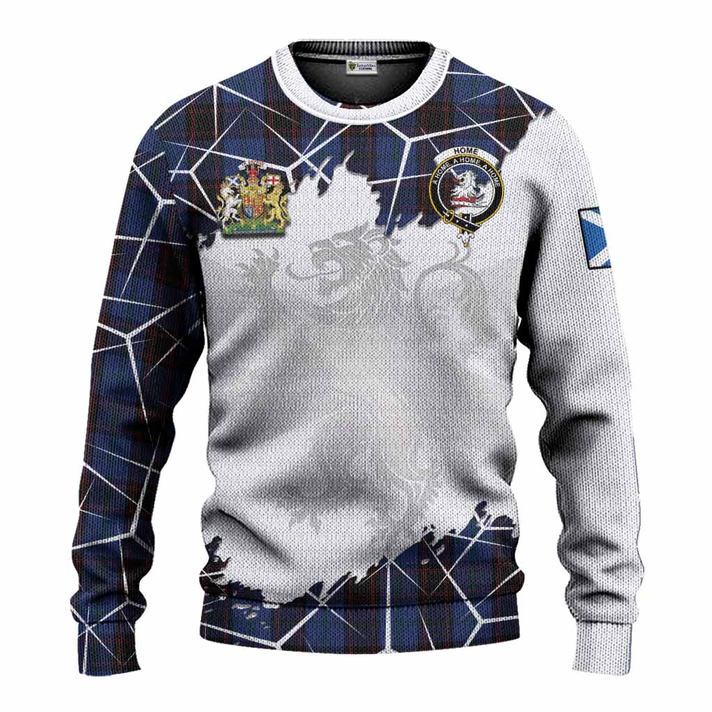 Home (Hume) Tartan Knitted Sweater with Family Crest and Lion Rampant Grunge Style