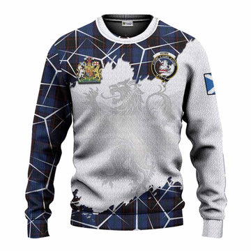 Home (Hume) Tartan Knitted Sweater with Family Crest and Lion Rampant Grunge Style