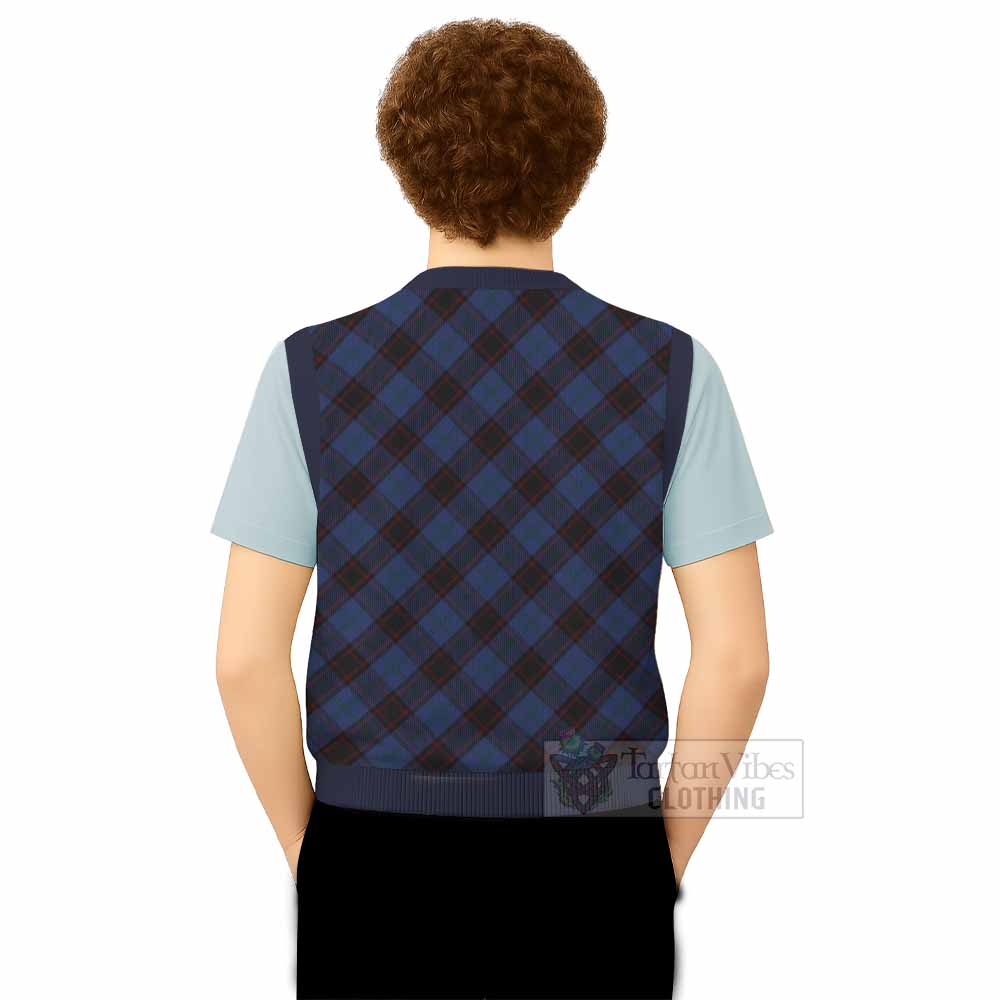Home (Hume) Tartan Knitted V-Neck Vest with Family Crest Cross Style