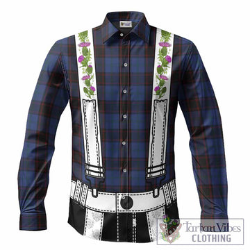 Home (Hume) Tartan Lederhosen Costume Long Sleeve Button Shirts Scotland Thistle Floral