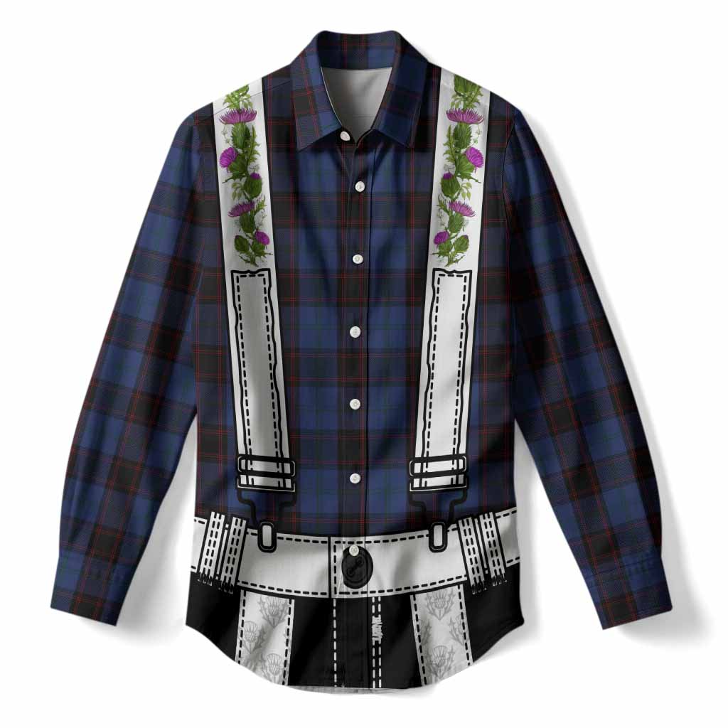 Home (Hume) Tartan Lederhosen Costume Women Casual Shirt Scotland Thistle Floral