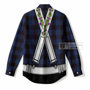 Home (Hume) Tartan Lederhosen Costume Women Casual Shirt Scotland Thistle Floral