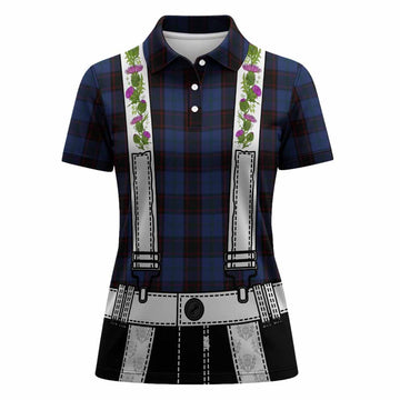 Home (Hume) Tartan Lederhosen Costume Women Polo Shirt Scotland Thistle Floral