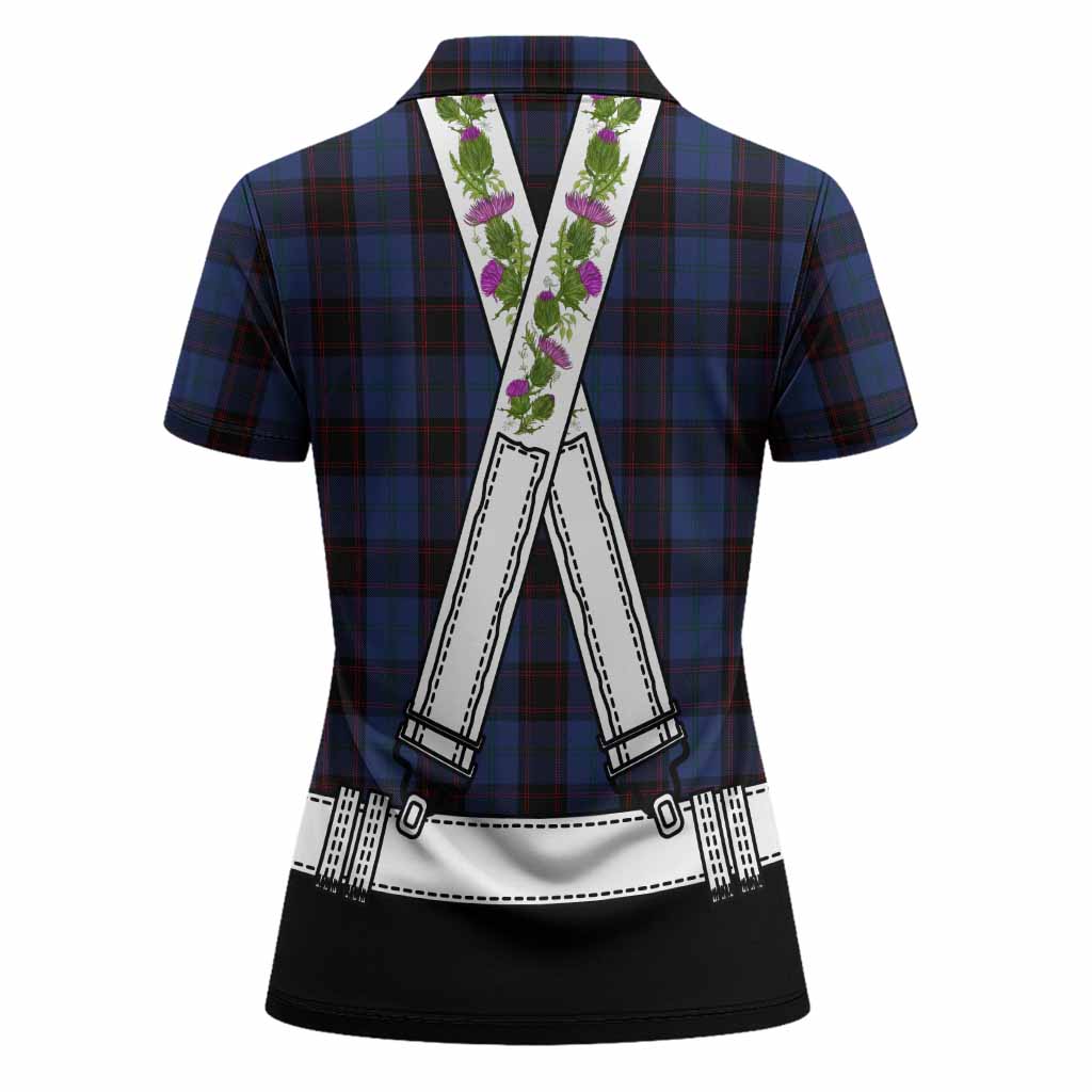 Home (Hume) Tartan Lederhosen Costume Women Polo Shirt Scotland Thistle Floral