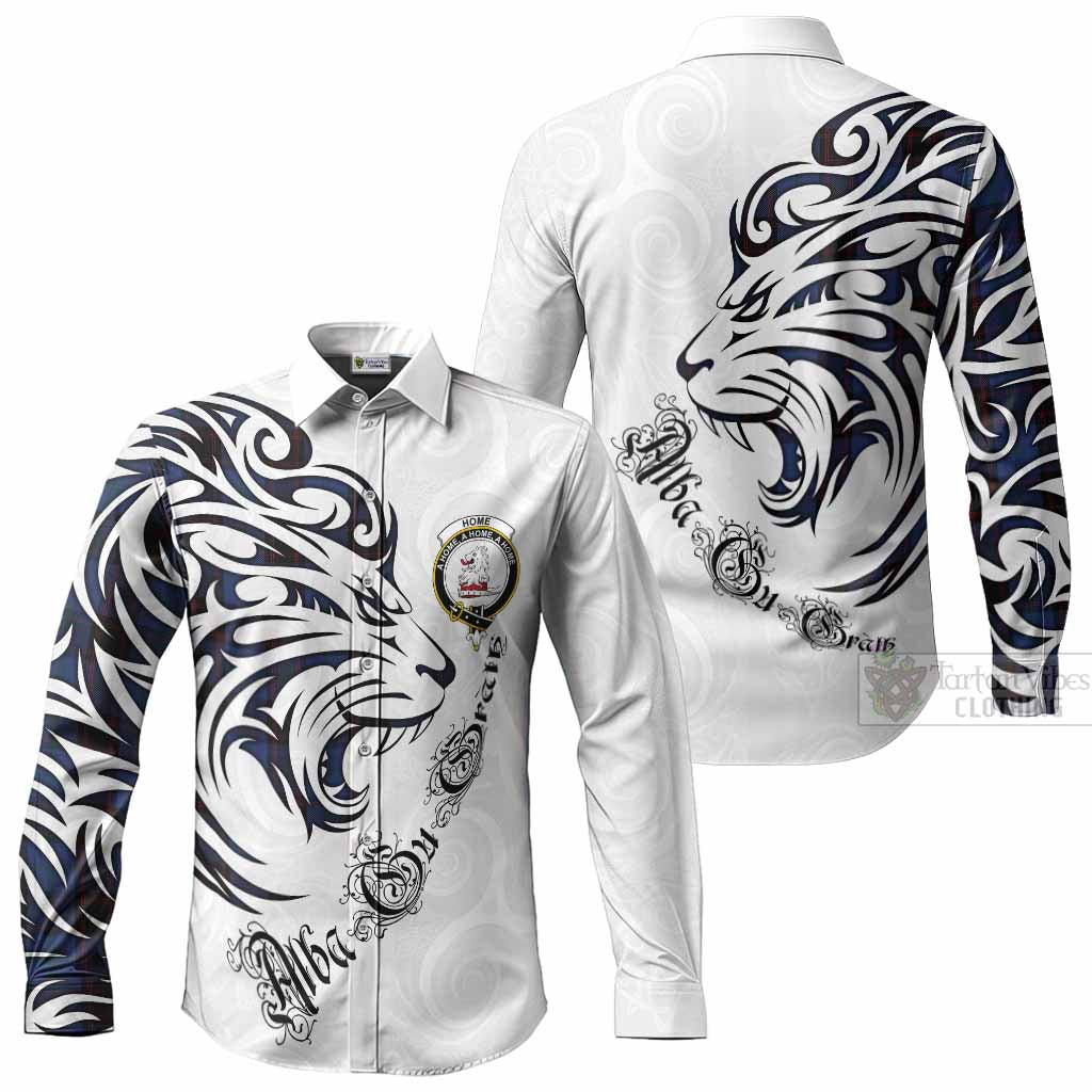 Home (Hume) Tartan Lion Roar Long Sleeve Button Shirts Alba Gu Brath with Celtic Motifs