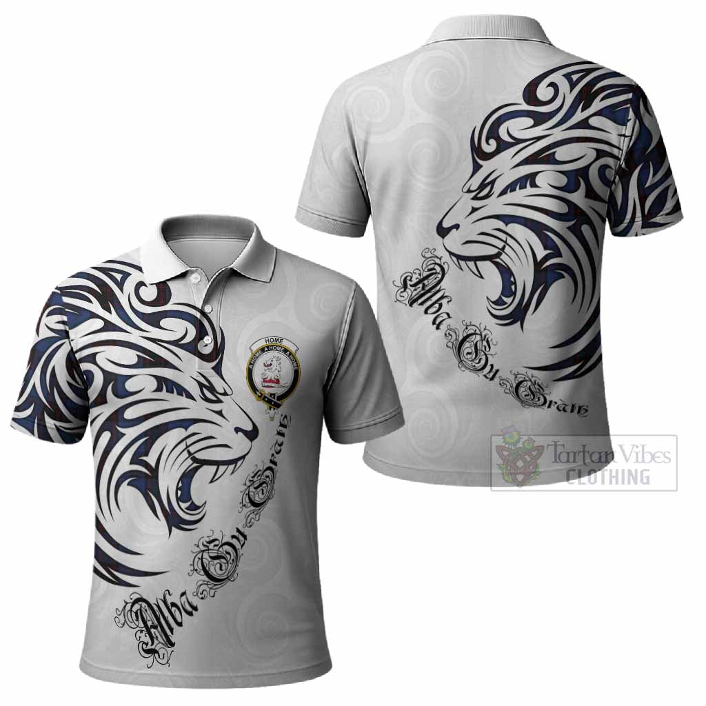 Home (Hume) Tartan Lion Roar Polo Shirt Alba Gu Brath with Celtic Motifs
