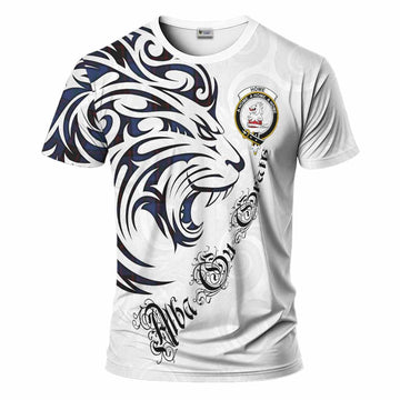 Home (Hume) Tartan Lion Roar T-Shirt Alba Gu Brath with Celtic Motifs