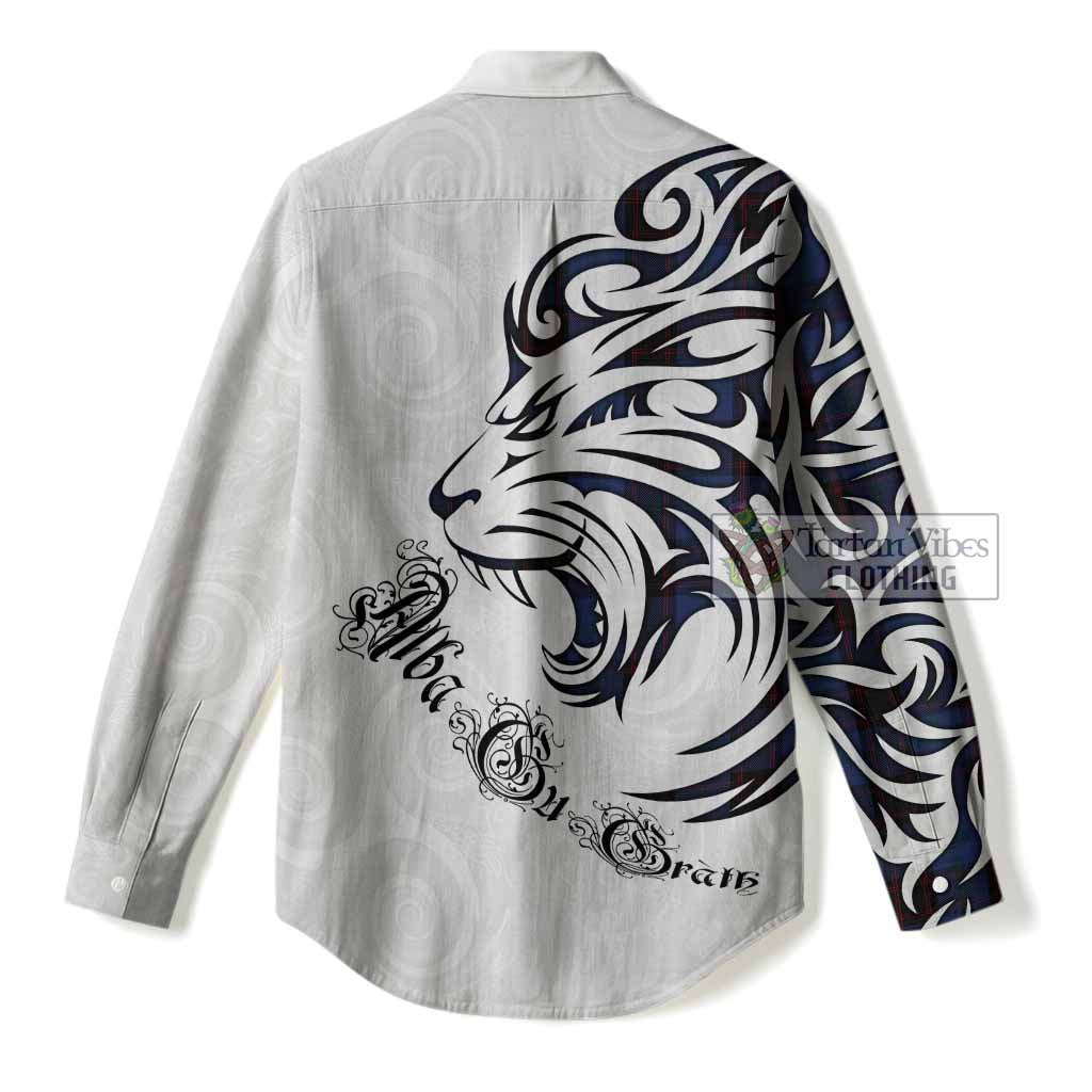 Home (Hume) Tartan Lion Roar Women Casual Shirt Alba Gu Brath with Celtic Motifs
