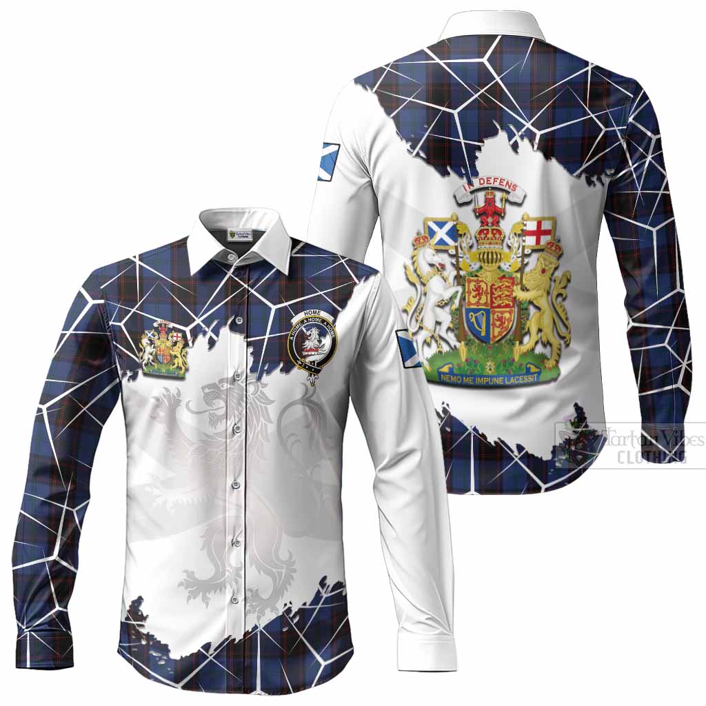 Home (Hume) Tartan Long Sleeve Button Shirts with Family Crest and Lion Rampant Grunge Style