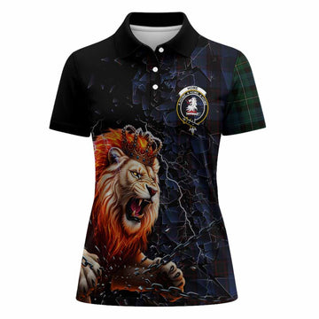Home (Hume) Tartan Mighty Lion Women Polo Shirt Explosion Flying Pieces