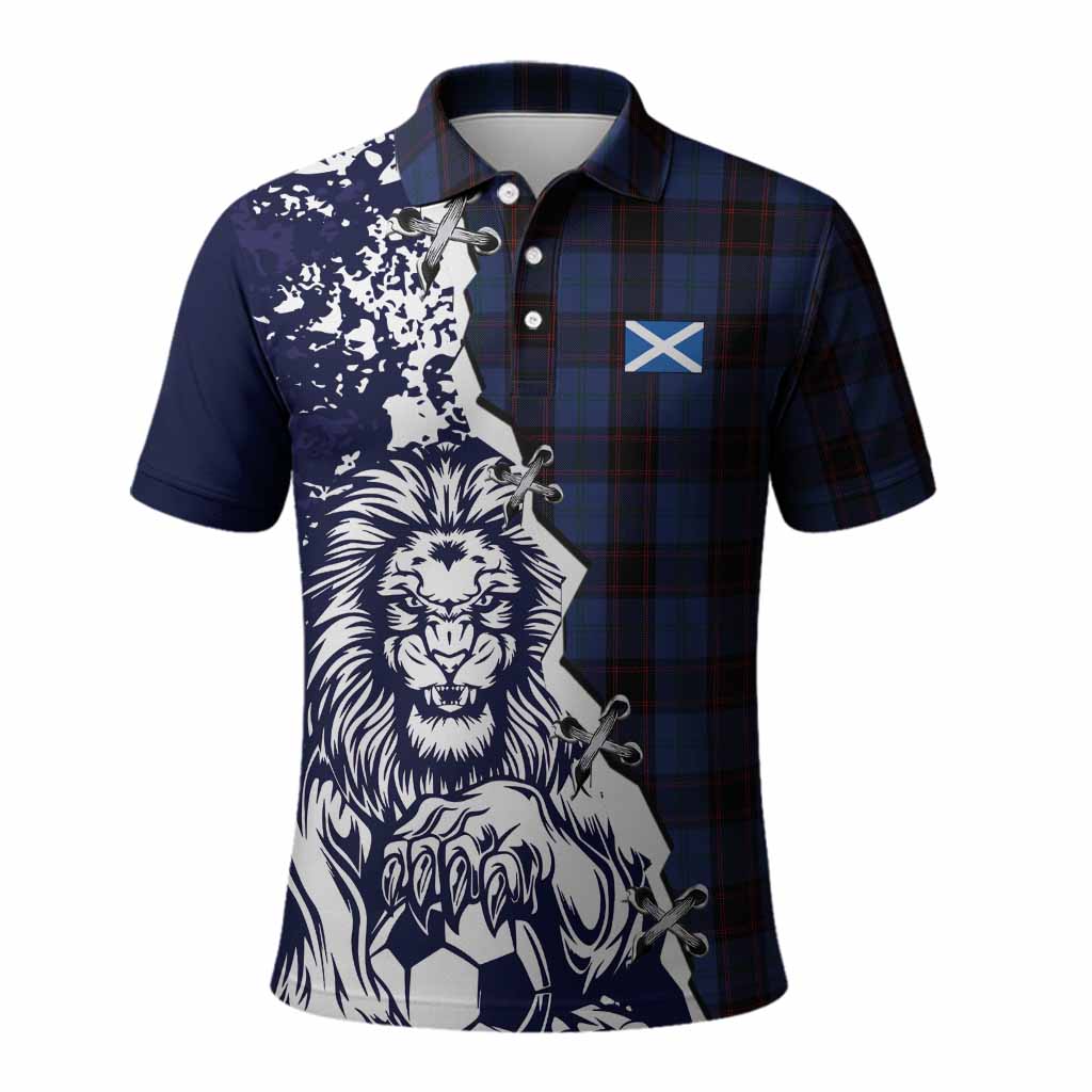 Home (Hume) Tartan Scottish Polo Shirt Angry Lion With Soccer Ball Style