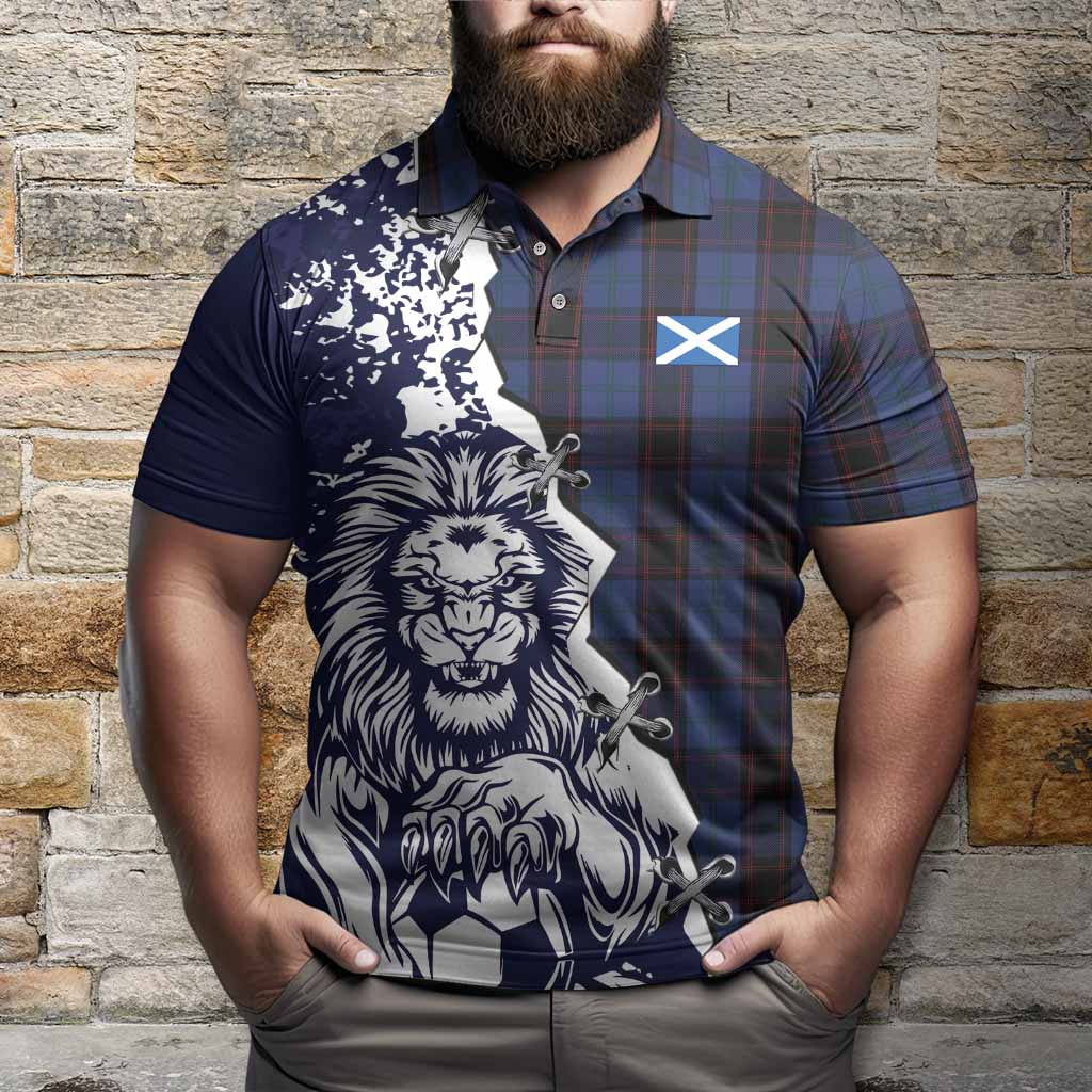 Home (Hume) Tartan Scottish Polo Shirt Angry Lion With Soccer Ball Style