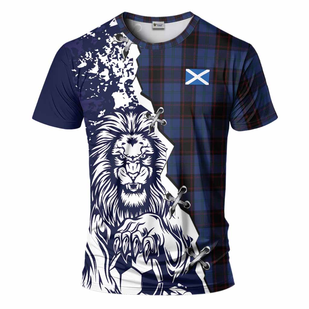 Home (Hume) Tartan Scottish T-Shirt Angry Lion With Soccer Ball Style