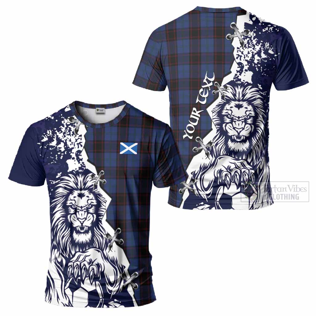 Home (Hume) Tartan Scottish T-Shirt Angry Lion With Soccer Ball Style