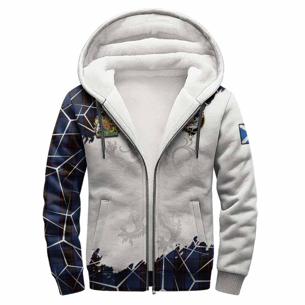 Home (Hume) Tartan Sherpa Hoodie with Family Crest and Lion Rampant Grunge Style