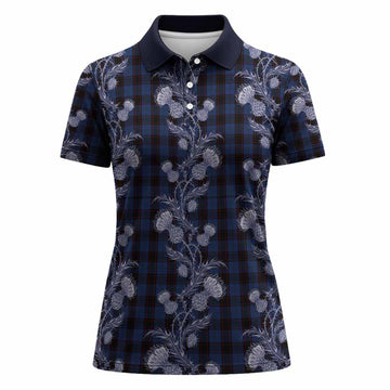 Home (Hume) Tartan Women Polo Shirt Seamless Scottish Thistle Flowers