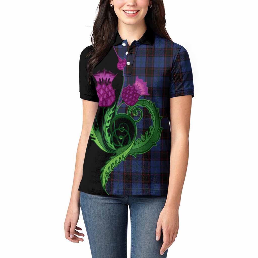 Home (Hume) Tartan Women Polo Shirt Traditional Scottish Thistle