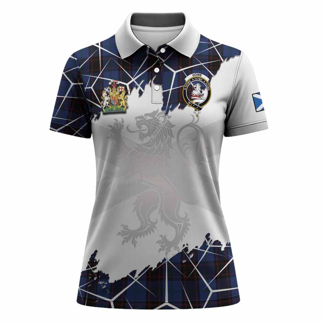 Home (Hume) Tartan Women Polo Shirt with Family Crest and Lion Rampant Grunge Style